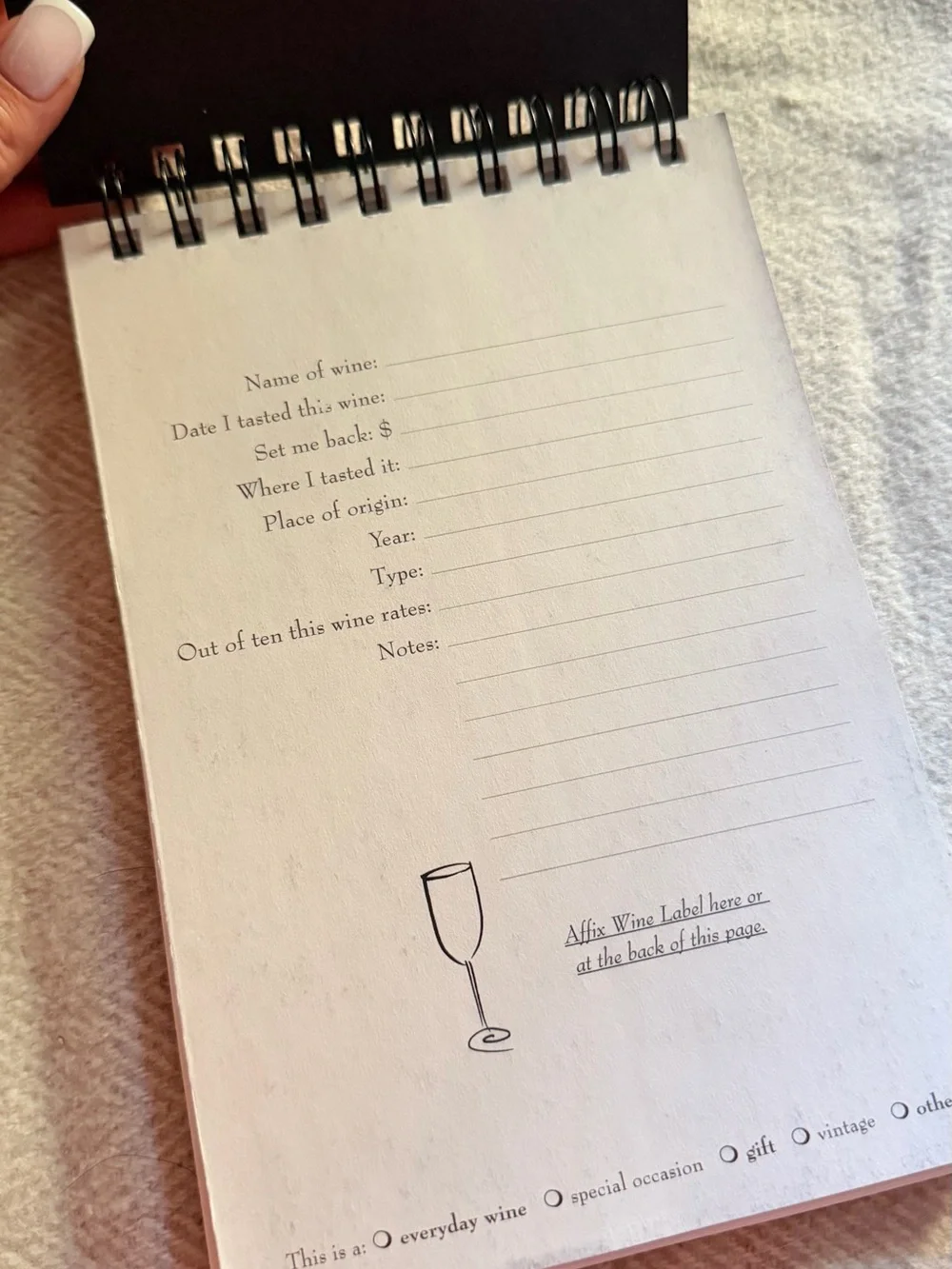 Wine Journal Spiral-Bound Tasting Notebook Blank Notebook Made in Canada